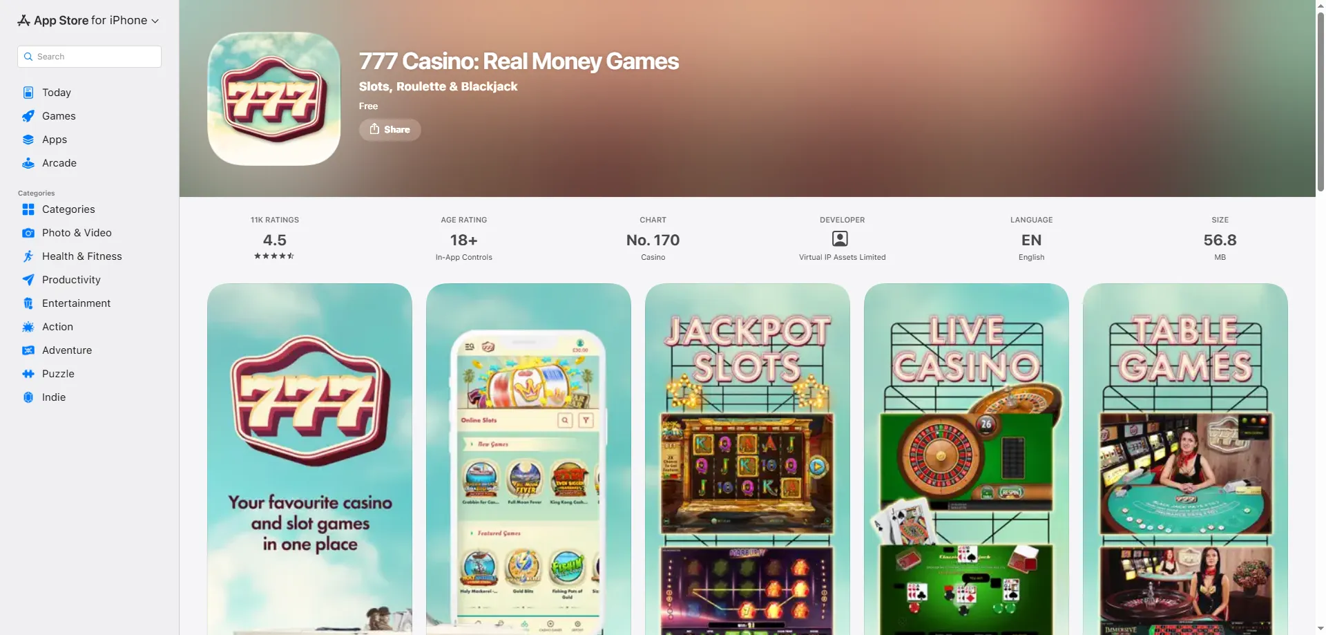 777 Casino slot games library — hundreds of titles from top studios
